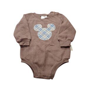 Disney Baby Unisex Brown Mickey Mouse Long Sleeve Bodysuit Sz 6-9 Months NWOT